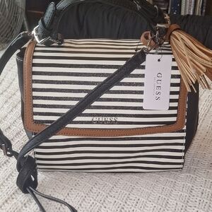 GUESS Striped Crossbody Bag with Tan Accents